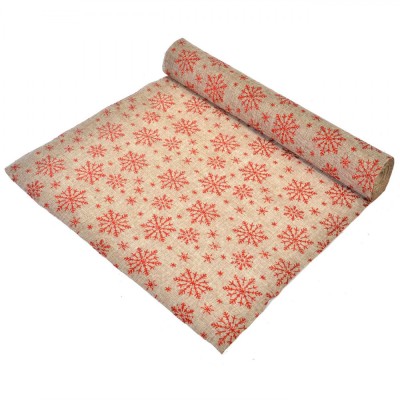 &amp;Uuml;esătură Decorativă de Crăciun, Model Fulgi, Bej cu Roșu, 5m x 48cm, Poliester foto