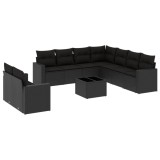 Cumpara ieftin Set canapele de gradina cu perne, 10 piese, negru, poliratan