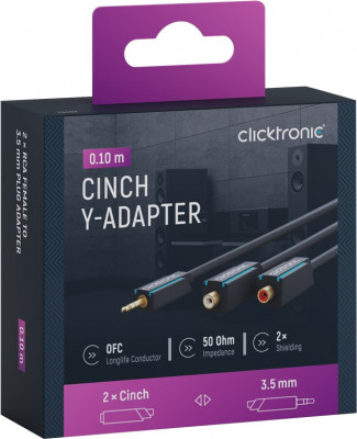 Cablu adaptor Profesional Jack 3.5 mm tata - 2x RCA mama OFC cupru 10cm dublu ecranat aurit Clicktronic 70492 foto