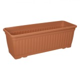 Jardiniera Flori cu Farfurie Incorporata, Plastic, Teracota, Capacitate 11 l, 50.5x18.5x17 cm