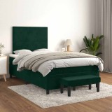 vidaXL Pat box spring cu saltea, verde &icirc;nchis, 120x200 cm, catifea 3137716