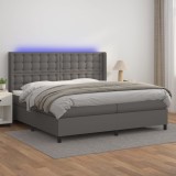 VidaXL Pat cu arcuri, saltea și LED, gri, 200x200 cm, piele ecologică