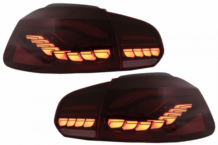 Stopuri Full LED compatibil cu VW Golf 6 VI (2008-2013) Rosu Fumuriu cu Semnal Dinamic TLVWG6LED