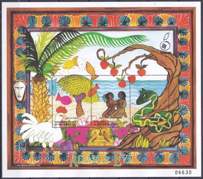 DB1 Pictura Naiva Scene Biblice 1998 Micronezia 3 x SS MNH 3 poze