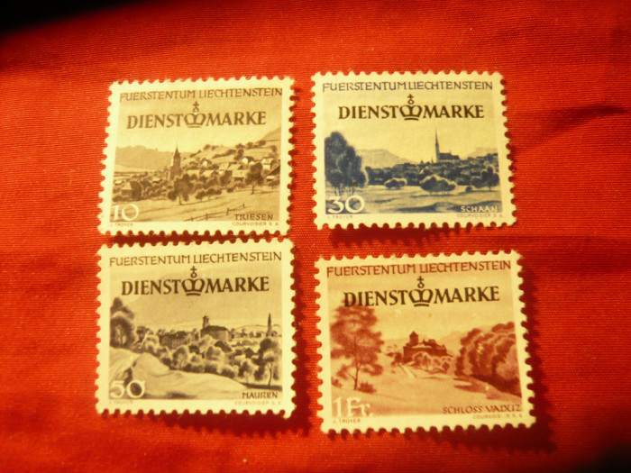 4 Timbre Liechtenstein -1947 Vederi cu supratipar Dienstmarke , fara guma