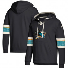 San Jose Sharks hanorac de bărbați cu glugă black Adidas Jersey Lace-Up Pullover Hoodie - S