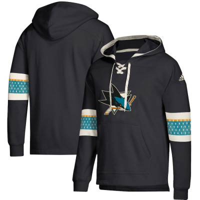 San Jose Sharks hanorac de bărbați cu glugă black Adidas Jersey Lace-Up Pullover Hoodie - S foto