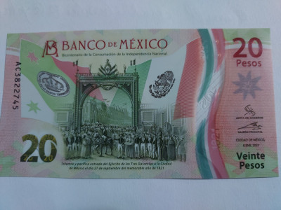 Mexic 20 Pesos Comemorativa 2021 Polimer Seria AC Semnatura 3 UNC foto