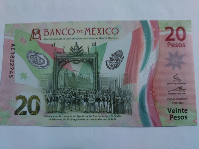 Mexic 20 Pesos Comemorativa 2021 Polimer Seria AC Semnatura 3 UNC