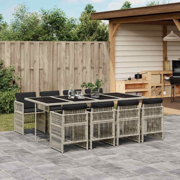vidaXL Set mobilier grădină cu perne, 9 piese, gri deschis, poliratan 3210923