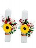 Set lumanari nunta sau botez traditionale cu plante uscate si floarea soarelui din foita de sapun (Multicolor), Eventissimi&reg;