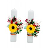 Set lumanari nunta sau botez traditionale cu plante uscate si floarea soarelui din foita de sapun (Multicolor)