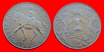 MAREA BRITANIE █ MONEDE COMEMORATIV █ 25 New Pence (Crown) █ 1977 █ KM-920 █ UNC foto