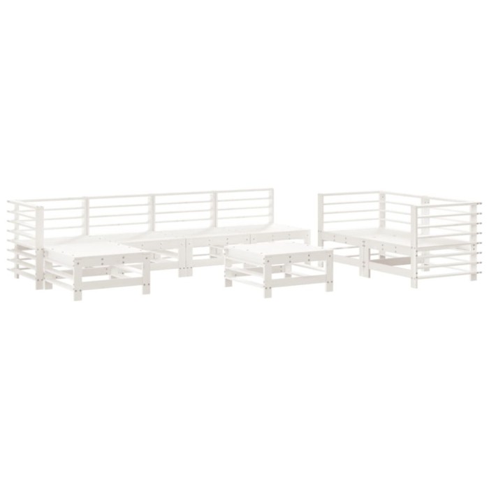 Set mobilier relaxare gradina, 8 piese, alb, lemn masiv de pin