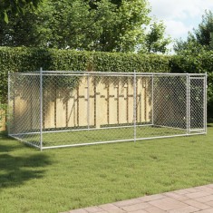 vidaXL Cușcă pentru c&acirc;ini cu ușă, gri, 4x2x1,5 m, oțel galvanizat 3209578