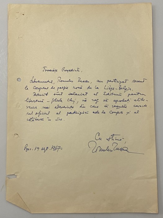 Romulus Rusan - document vechi - manuscris, semnatura olografa