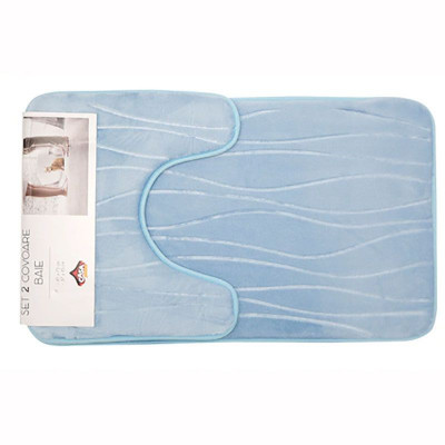 Set 2 covoare baie Waves, Casa Plastor, 75x45 cm, bleu foto