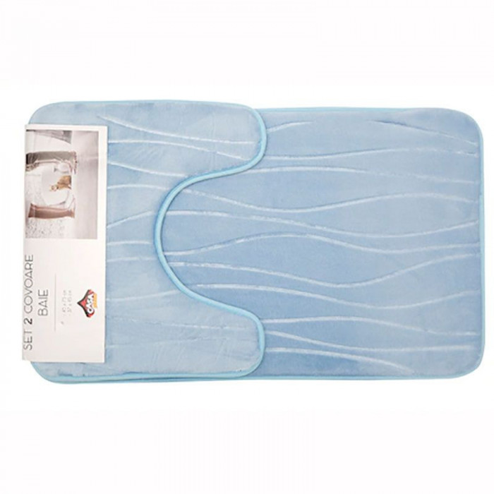 Set 2 covoare baie Waves, Casa Plastor, 75x45 cm, bleu