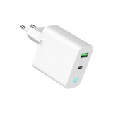 ALIMENTATOR retea 220V GEMBIRD, universal, 1 x USB Type-C D 20W, 1 x USB-A 3.0 QC 18W, indicator LED, alb, &quot;TA-UC-PDQC20L-W-01&quot; (timbru verde 0.18 lei