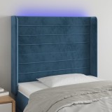 vidaXL Tăblie de pat cu LED, albastru &icirc;nchis, 83x16x118/128cm, catifea