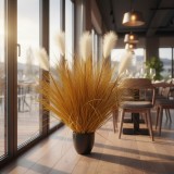 Planta artificiala decorativa tip stuf si iarba, 95 cm, 5 tulpini, portocalie