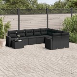 Cumpara ieftin Set canapele de grădină cu perne, 10 piese, negru, poliratan