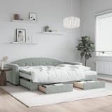 VidaXL Pat de zi cu extensie și sertare, gri deschis 90x200 cm catifea