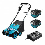 Scarificator, aerator, electric, cu 2 acumulatori 4 Ah, incarcator 2x18V Li-ion, motor fara perii, sac colector 45 L, 38 cm, SAS+ALL, Dedra