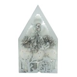 Set de 12 ornamente de brad, Flippy, de tip Glob, Alb/ Argintiu, din polistiren, cu finisaj sclipitor , cutie 4 cm adancime x 20 cm inaltime x 12 cm l