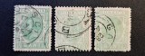 Regele Carol I (Emisiunea "Cifre &icirc;n Colțuri", 1885&ndash;1889) - Lot de 3 Mărci Poștale de 10 BANI Verde (Dintelate, Ștampilate, Datier din 1895) RO1