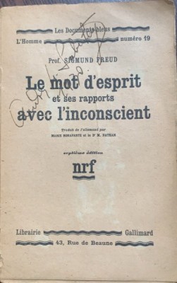 Le mot d esprit et ses rapports avec l inconscient (Cuvinte de spirit - carte veche in franceza)- Sigmund Freud foto