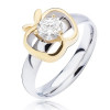 Inel din oțel de culoare argintie, contur măr auriu cu zircon rotund transparent - Marime inel: 49