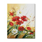 Tablou pictat manual living, dormitor, hol, Maci si margarete, 50x40cm ulei in cutit efect 3D, gata de agatat pe perete