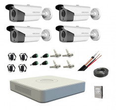 Kit 4 camere supraveghere 1080p, IR 80m HikVision, Exterior + DVR Turbo HD HikVision + Surse + Mufe + Cablu + HDD 1TB foto