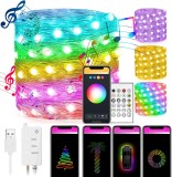 Instalatie cu telecomanda si aplicatie pe telefon YiKAiLi, multicolor, bluetooth, 66 LED-uri, 10 m