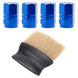 Cumpara ieftin Set 4 Capace Hexagonale pentru Valve Auto, din Aluminiu, 1.8 cm, Albastru si Perie SoftTouch cu Fire din Nylon si Manger Ergonomic