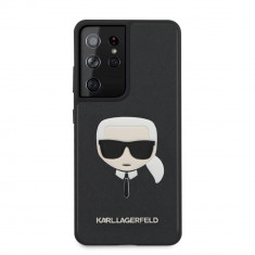 Husa Karl Lagerfeld pentru Samsung Galaxy S21 Ultra (6.8&amp;quot;), Saffiano Ikonik Karl&amp;#039;s Head Collection, Negru foto