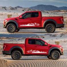 Stickere auto off road forest &amp; mountains, set 2 buc, alb, 100x20 cm, autocolante pentru suv, atv, 4x4, folie oracal rezistenta exterior
