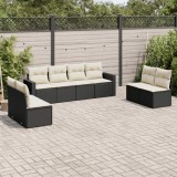 Cumpara ieftin Set mobilier de grădină cu perne, 8 piese, negru, poliratan