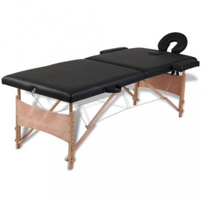 Masă de masaj pliabilă neagră, 4 zone, cu cadru din lemn foto