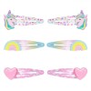 Set Clame de Păr Copii, Unicorn, Inimă și Curcubeu 3D, Metal, Multicolor, 6 Bucăți, Oem