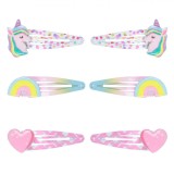 Set Clame de Păr Copii, Unicorn, Inimă și Curcubeu 3D, Metal, Multicolor, 6 Bucăți, Oem