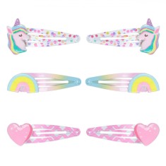 Set Clame de Păr Copii, Unicorn, Inimă și Curcubeu 3D, Metal, Multicolor, 6 Bucăți