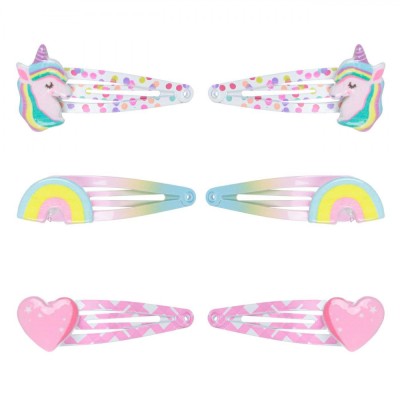 Set Clame de Păr Copii, Unicorn, Inimă și Curcubeu 3D, Metal, Multicolor, 6 Bucăți foto