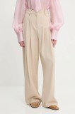 Answear Lab pantaloni din l&acirc;nă culoarea bej, lat, high waist