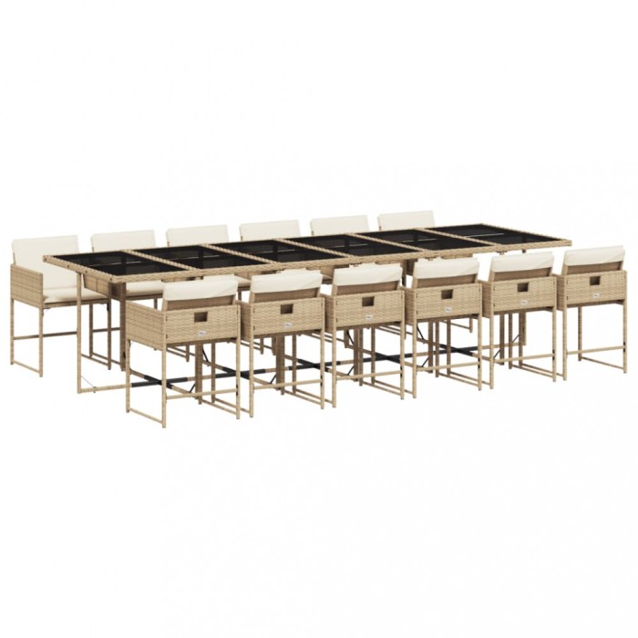 Set mobilier de gradina cu perne, 13 piese, bej, poliratan