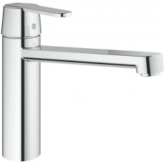 Baterie bucatarie Grohe, Chrome, Get, monocomanda, pipa medie, tip L, cartus ceramic, pivotanta, limitator, crom