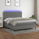 vidaXL Pat cu arcuri, saltea și LED, gri &icirc;nchis, 160x200 cm, textil