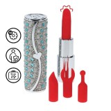 Stimulator clitoris LOVELINE Tiffany, &icirc;n formă de ruj, design elegant, capete interschimbabile din silicon, 5 funcții de vibrație, culoare albastru