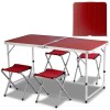Masa Pliabila Aluminiu Picnic cu 4 Scaune, 60x120cm, Portabila, Camping, Gradina, Loc Umbrela, Compacta, Usoara, Alb/Maro